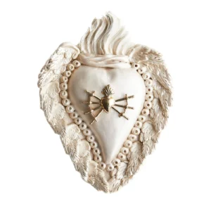 CUORE IN CERAMICA BIANCA CON SPADE SACRE